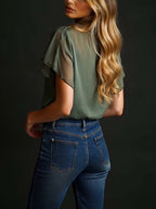 Vintage Embroidered Chiffon Short Sleeve Shirt