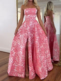 Flower Printed Sleeveless Tube Ruffled Maxi Dresses Fairytale Dress