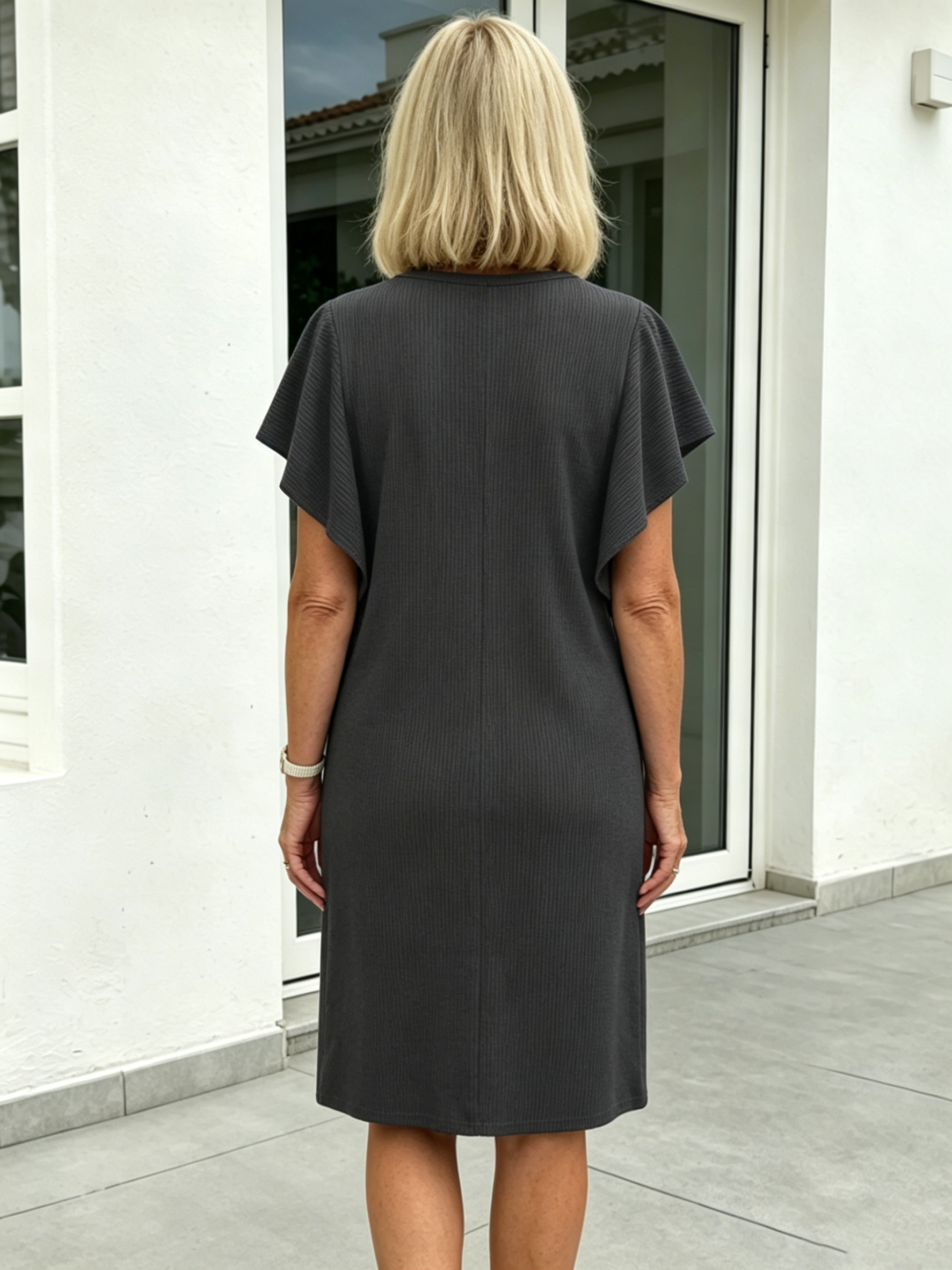 Women's Clothing Contrasting Color Twist Strip Lotus Leaf Sleeve Medium and Long Dress
