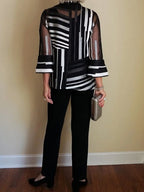 2Pcs Chiffon Stripes Shirt and Pants Set