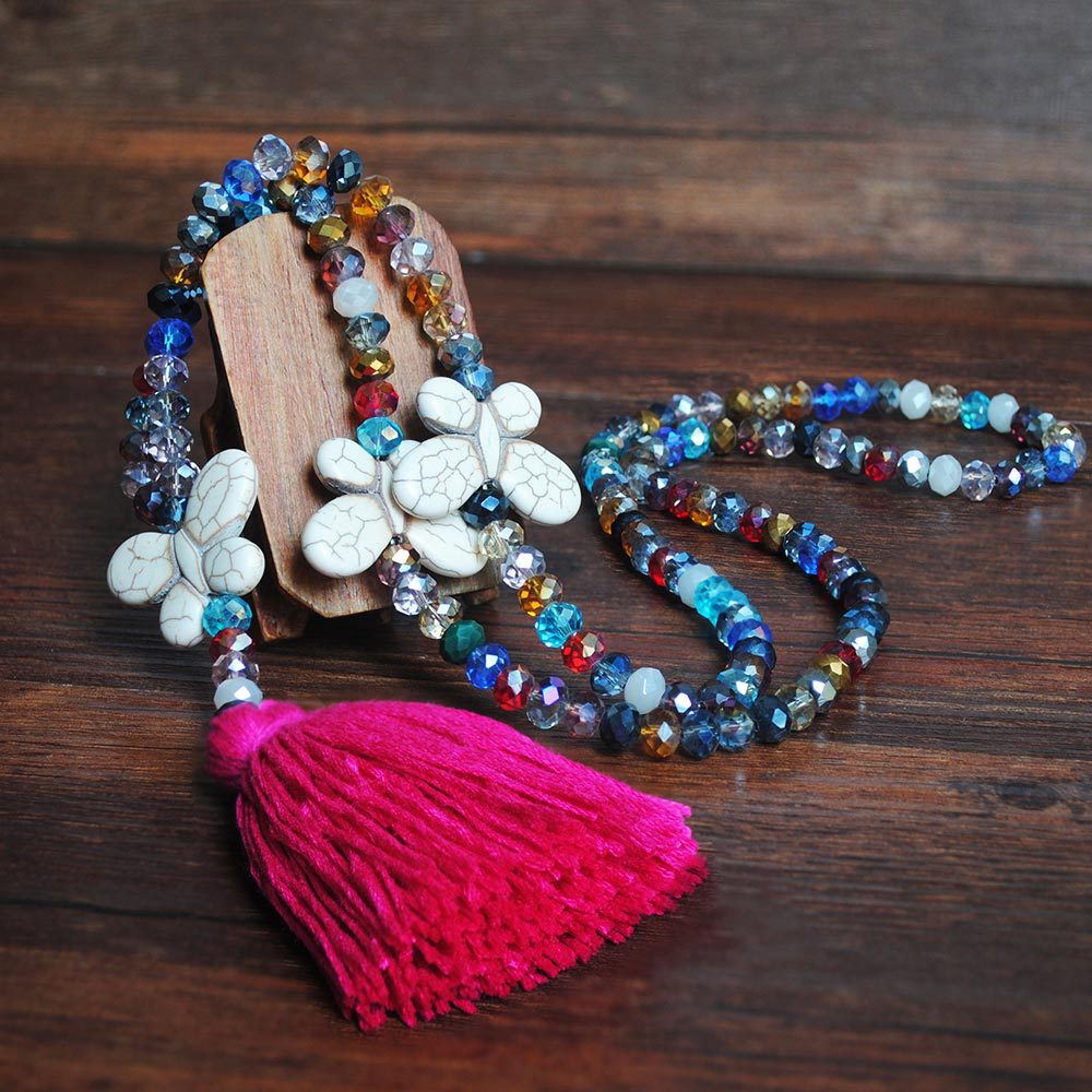 Color Crystal Necklace Female Long Sweater Chain Turquoise Butterfly Necklace Jewelry