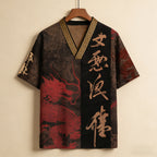 Men's Calligraphy With Dragon Art Print Short Sleeve Shirt