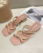 Chunky Heel Wedge Slippers Sandals Two-Way Beach Seaside Half Slippers