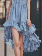 Elegant Irregular Hem 3D Flower Dress