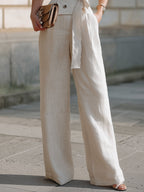 Double-Breasted Shawl Collar Belted Vest And Wide-Leg Pants Set