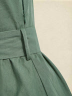 Midi Linen Dress, Half Sleeve,  Linen Blend, Plain, Renaissance, Green