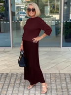 Knitted Long-sleeved Splicing Pleated Dress