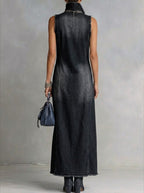 Casual Sleeveless Denim Dress With Slit