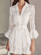 White Lace Shirtdress with Belt