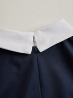 Elegant Navy & White Contrast Button-Up Midi Dress