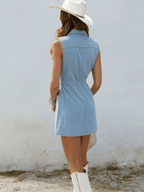 Casual Retro Light Blue Denim Sleeveless Mini Dress