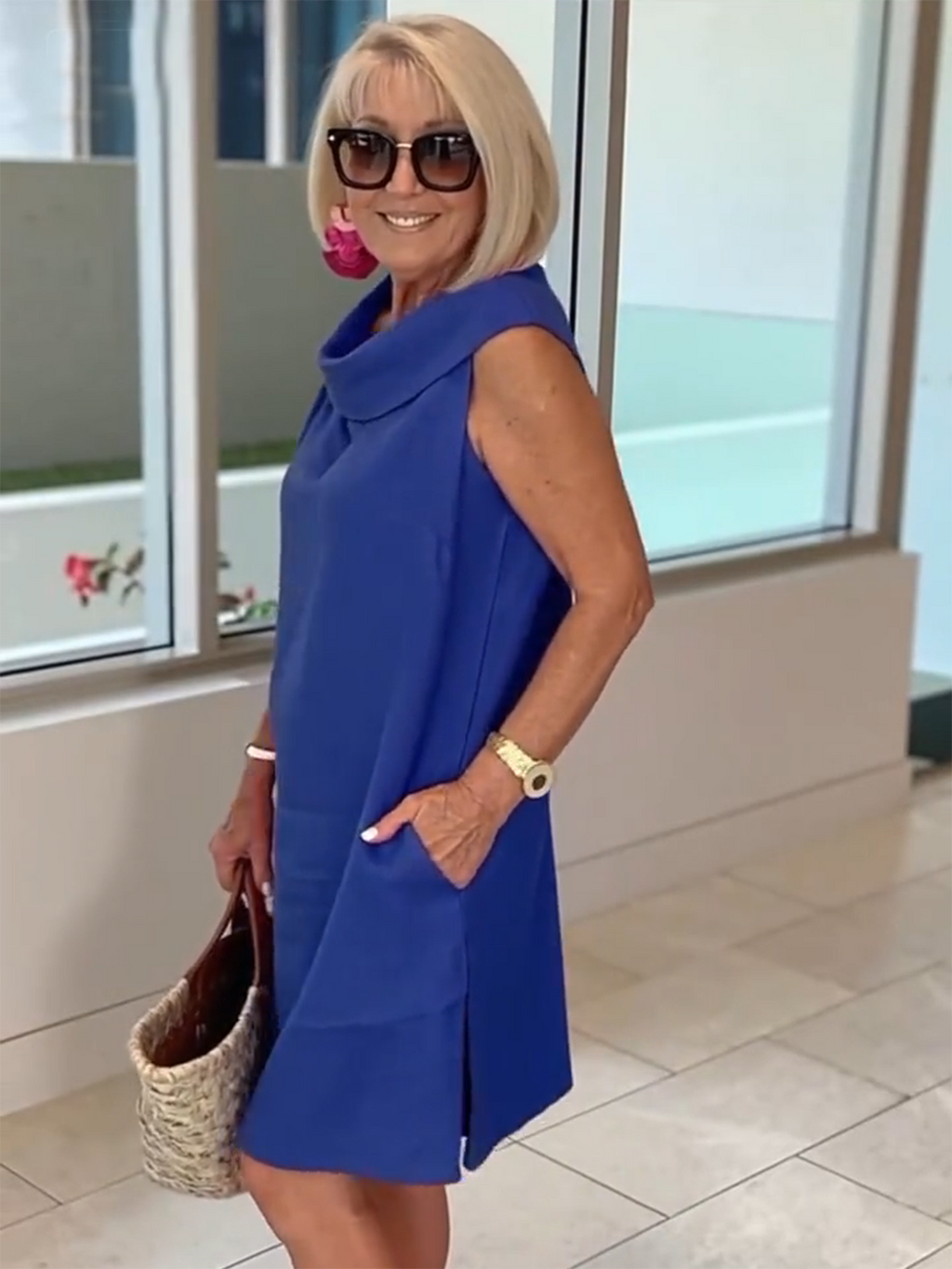 Linen Ruffle Collar Dress Open Collar at Back Party Dress