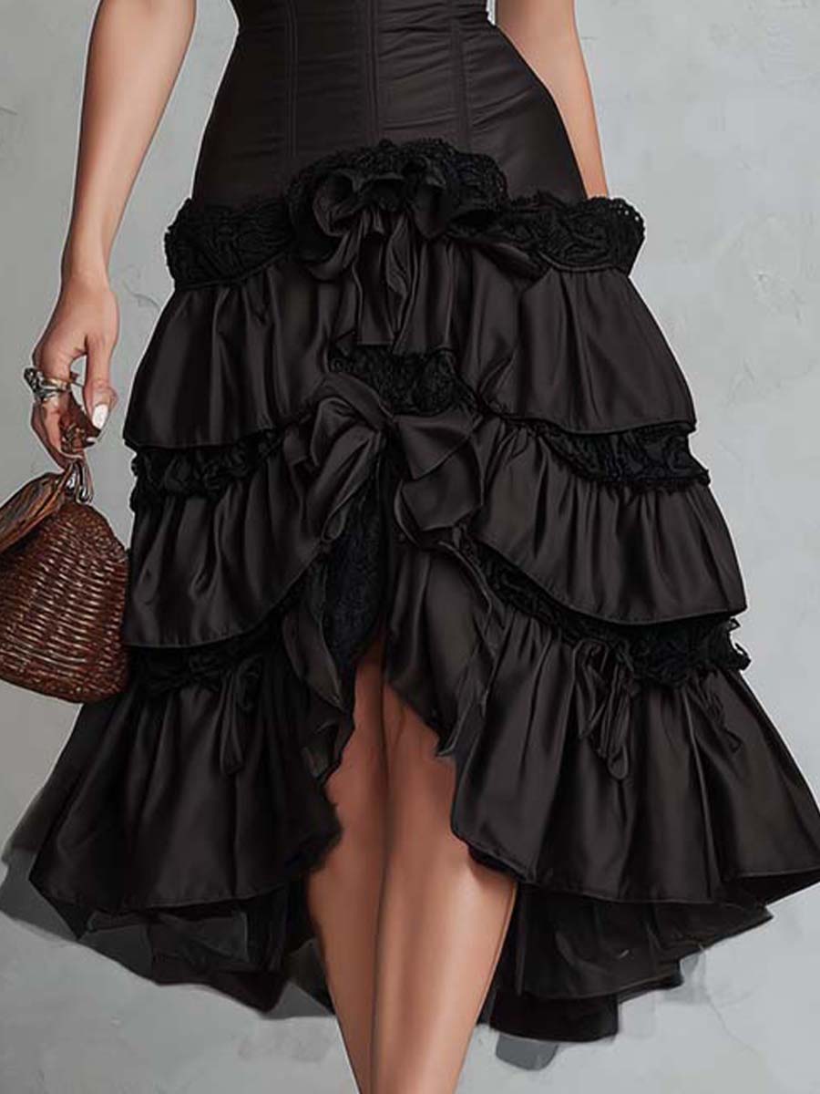 Elegant Vintage Boho Ruffle Corset Midi Dress