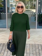Knitted Long-sleeved Splicing Pleated Dress