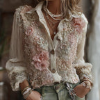 Women's Vintage Floral Pattern Casual Long Sleeve Shirt