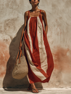 Sleeveless Striped Linen Maxi Dress — Casual & Relaxed Resort Style