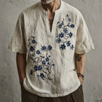 Vintage Japanese Plum Blossom Art Cozy Linen Shirt
