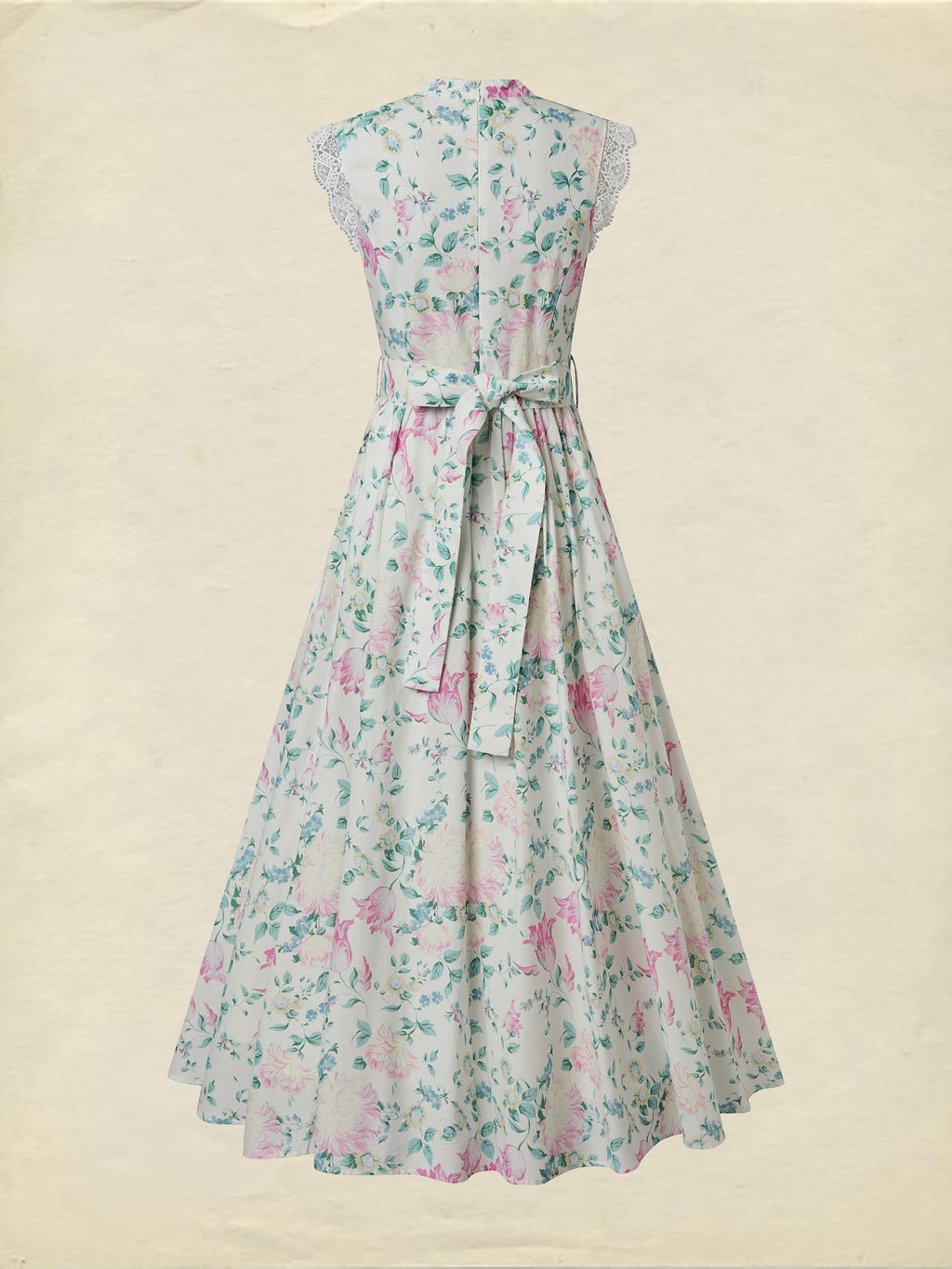 Maxi Cotton Dress, Sleeveless, V Neck, Floral, Lace, Vacation, Vintage, Apricot