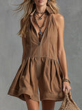 Minimalist Urban-Silhouette Brown Denim Short Jumpsuit