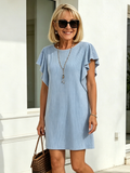 Women's Clothing Contrasting Color Twist Strip Lotus Leaf Sleeve Medium and Long Dress