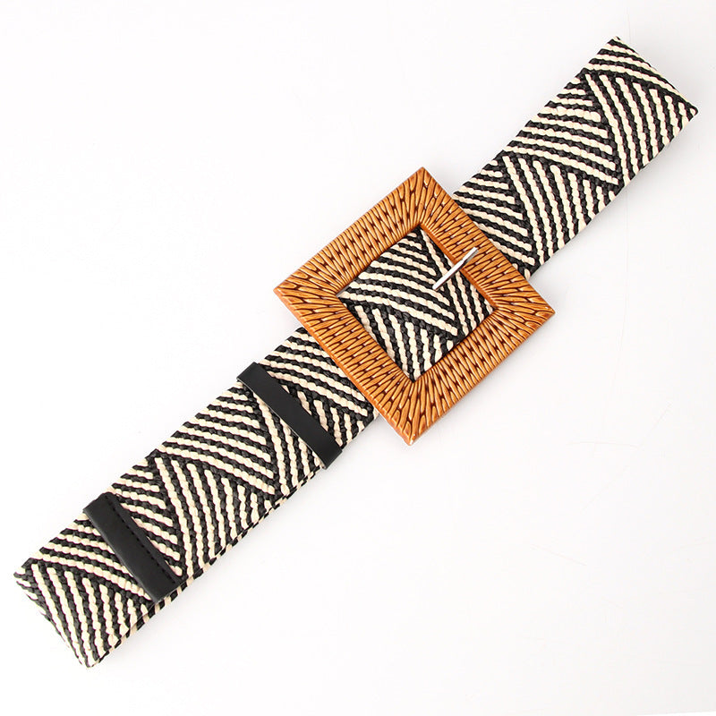 Woven Belt Wide Straw Waist Seal