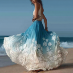 Bohemian Style Plant Flower Gradient Color Half-length Dress