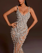 Luxurious Crystal Embellished Pearl Gown