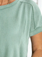 Textured Fabricround Neck Outer Seam Twist Strip Short Sleeve Loose T-shirt Women