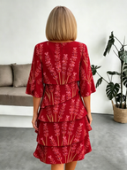 Lavender Chiffon Vacation Prints Color Round Neck Cake Skirt Splicing Dress Mid-length