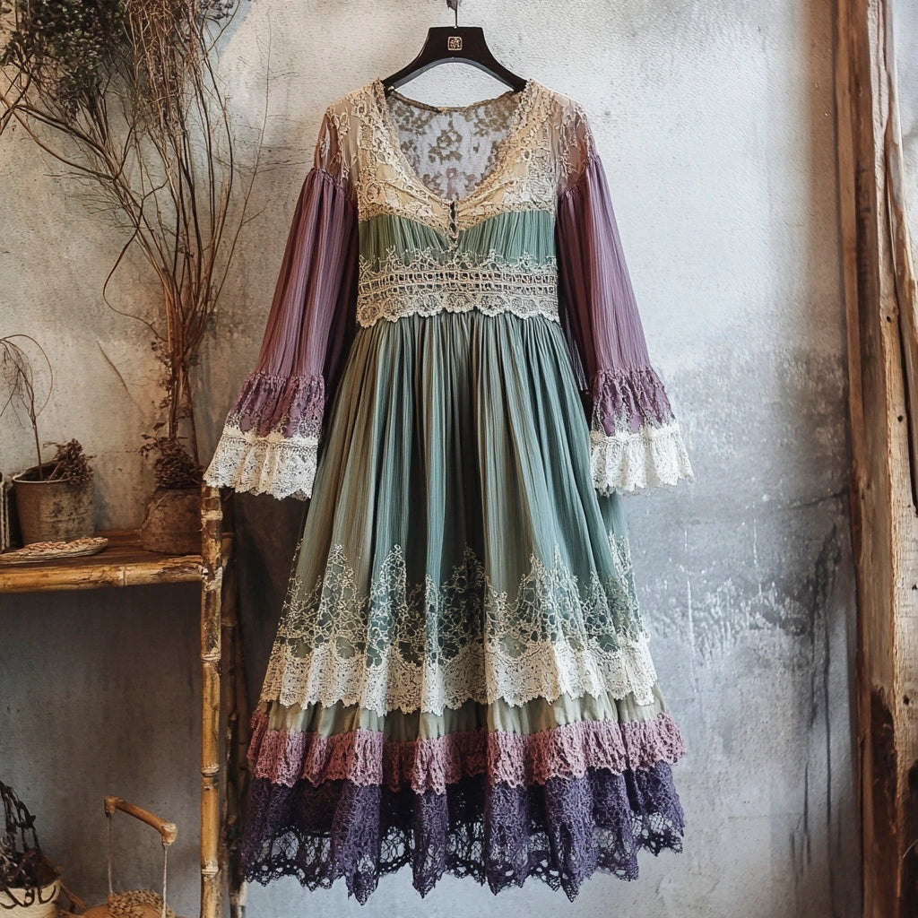 Vintage Lace Floral Women's Long Dress