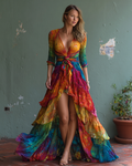 Women's Vibrant Summer Rainbow-Colored Dress 8552