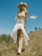 [24-hour shipping out]Romantic And Fashionable Short Front And Long Back Lace Patchwork Denim Skirt