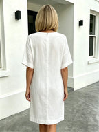 Short Sleeve V-Neck Cotton and Linen Loose Summer Dress