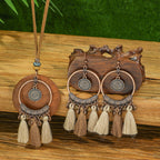 3pcs Boho Ethnic Long Sundry Colors Tassel Pendant Necklaces For Women Retro Rhinestone Drip Oil Alloy Necklace