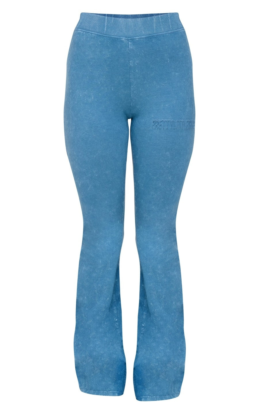 PRETTYLITTLETHING Midnight Blue Embossed Logo Washed Skinny Flare Pants