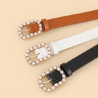 Leather Pearl Belt Ladies Versatile Fashion Decorative Belt Belt Belt