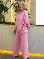 2Pcs Gray Double Layer Tunic Pantsuit