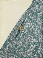 Maxi Linen Dress, Long Sleeves, V Neck, Floral, Button Design, Vintage, Green