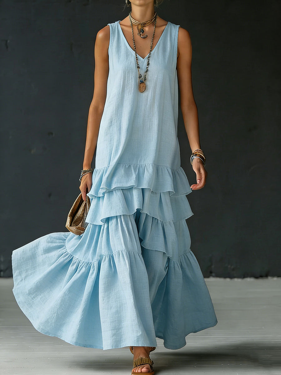 Women's Cotton And Linen Loose-fitting Solid Color Vest Dress