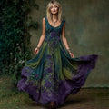 Women's Vintage Purple Floral Art Linen Sleeveless Dress