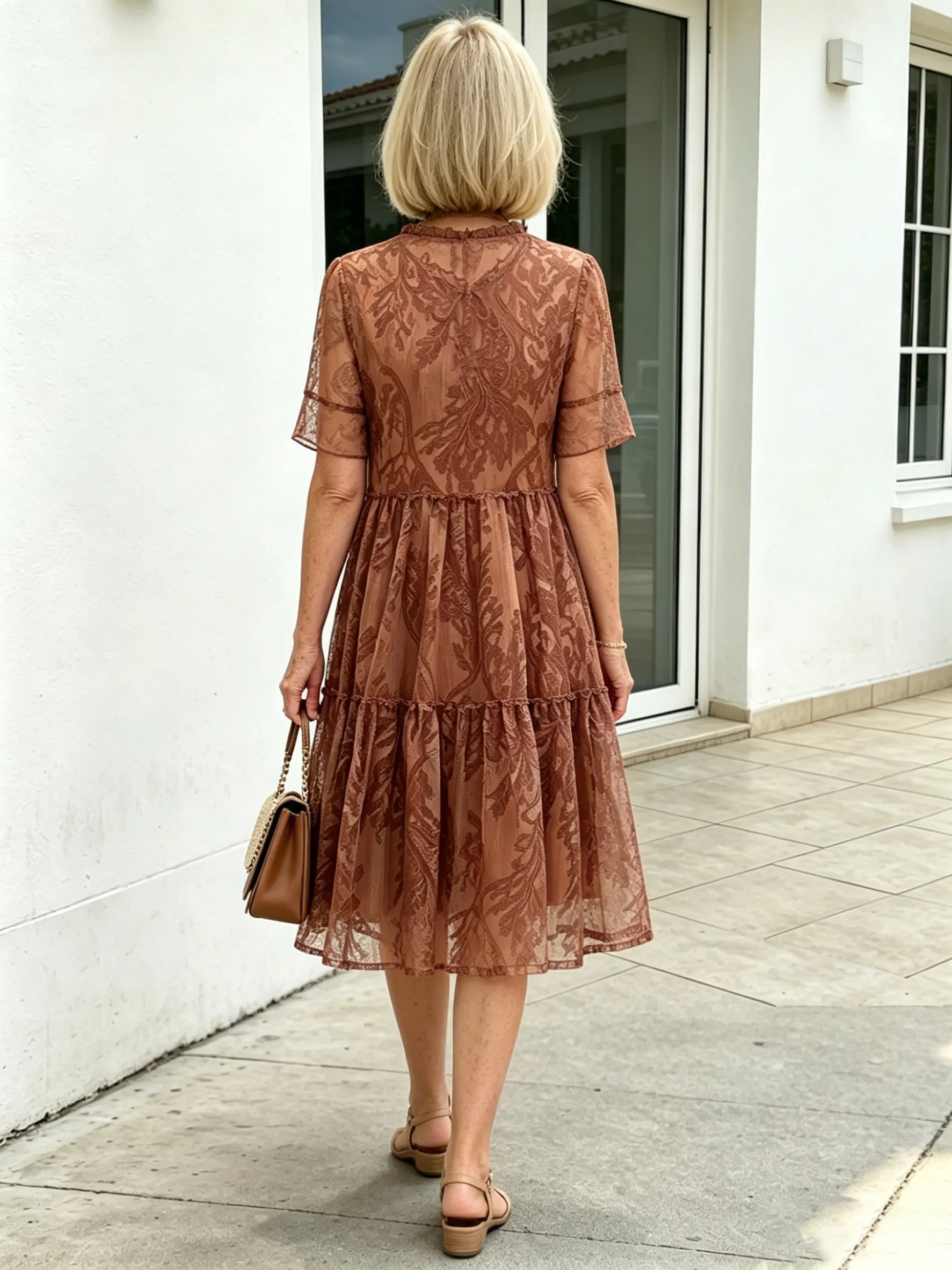 Floral Mesh Dress Large Size Loose and Thin Short Sleeves Fat Girl Middle-aged and Elderly Mother Skirt