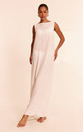 White Floaty Woven Boat Neck Maxi Beach Dress