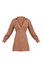 Mocha Plunge Shirt Dress