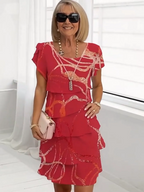 Shining Irregular Line Print Layered Dress