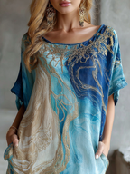 Vintage Marble Texture Collection Bohemia Gradient Black Gilded Pattern Linen Round Neck T-shirt