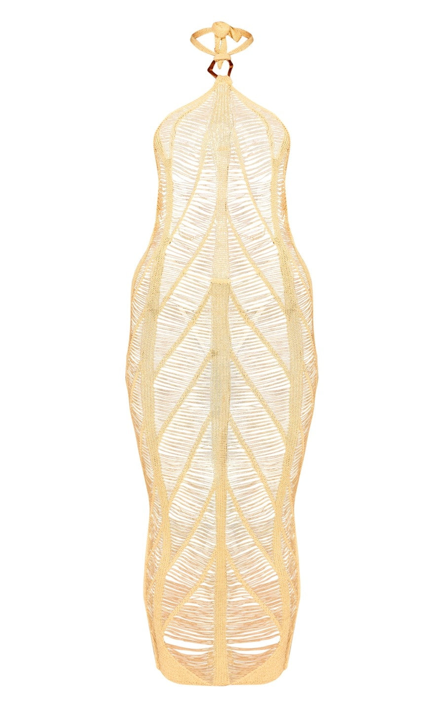 Yellow Laddered Crochet Gold Trim Maxi Beach Dress