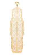 Yellow Laddered Crochet Gold Trim Maxi Beach Dress