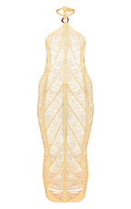 Yellow Laddered Crochet Gold Trim Maxi Beach Dress