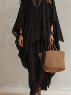 Bohemian Black Chiffon Asymmetrical Long Skirt
