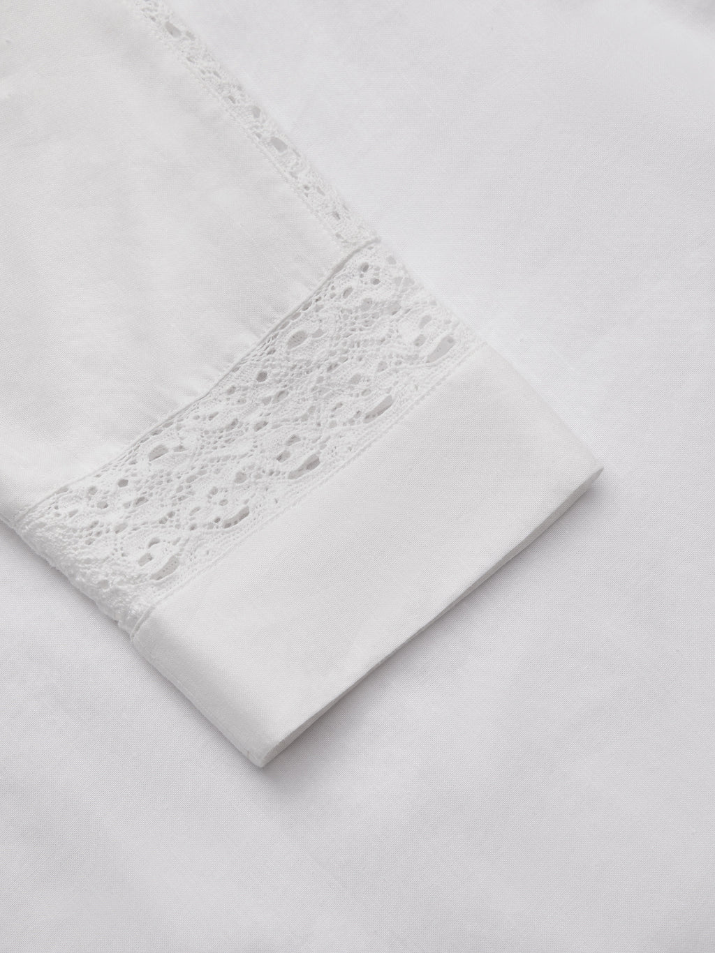 Midi Cotton Dress, Half Sleeve, Round Neck, Plain, Lace, Vacation, Vintage, White